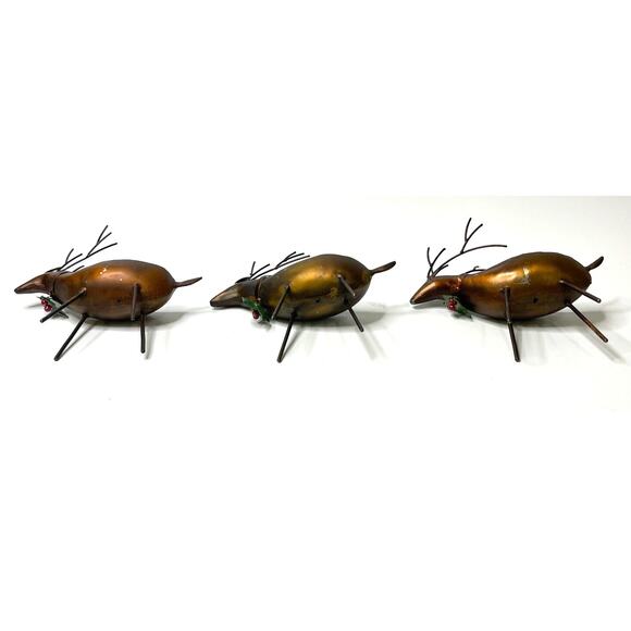 Lot of 3 Copper Reindeer Tea Light Candle Holders – Holiday Home Decor - Picture 7 of 8